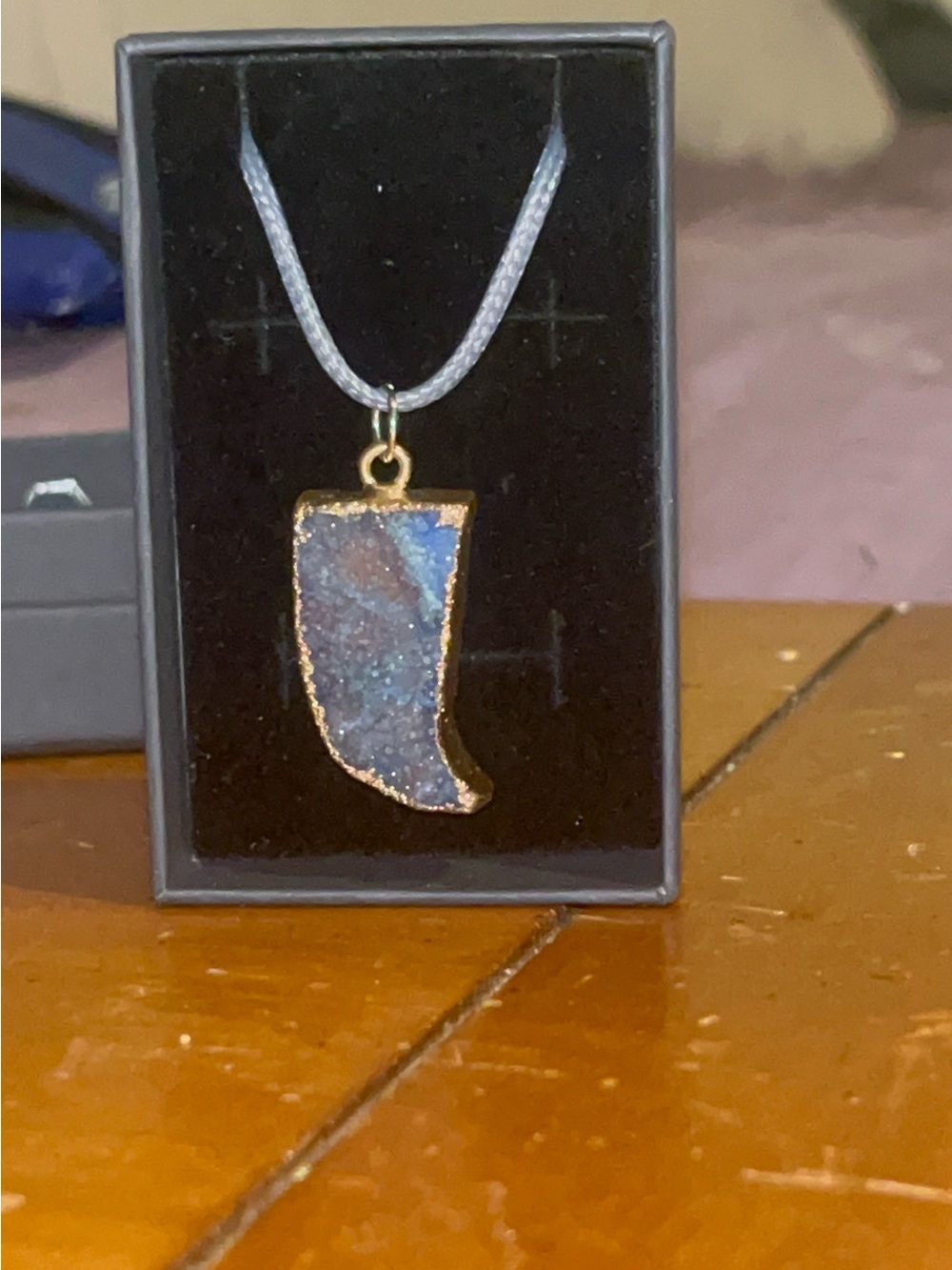 Blue Druzy Slice Pendant Necklace with Gold Trim - Unbranded